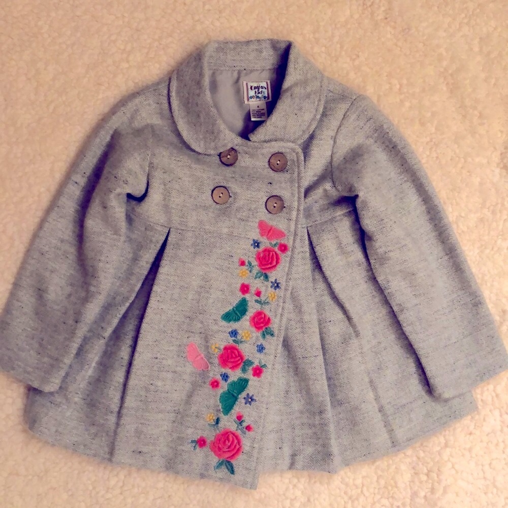 Cotton kids light tweed gray wooden like buttons, double breasted jacket